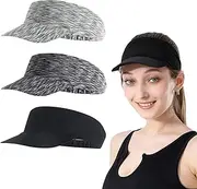 [Toyhood] 3 Pcs Sun Visor Hats, Sunhat Women Golf Visor Hat Sports Sun Visors Ponytail Baseball Cap Uv Protection Hat Brim Topless Hats for Golf, Tennis, Hiking, Running, Cycling, Fishing Black, Black, One size