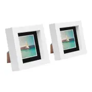 2x White 4" x 4" 3D Box Photo Frames Black 2" x 2" Mount Craft Shadow Picture