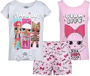 [L.O.L. Surprise!] Diva, Queen Bee and M.C Swag Girls’ T-Shirt, Tank Top and Short Set for Big Kids – Light Grey