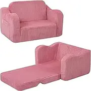MeMoreCool Cord Children's Sofa, Kids Recliner Chair, Baby Lounge Sofa, Mini Couch for Cuddly Corner Children's Room, Fold-Out Couch for Boys and Girls Aged 1-3 Years, Pink