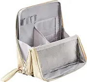[mivceklw] Standing Makeup Bag, Portable Pouch, Upright Waterproof Organizer, Oxford Cloth Cosmetic Case, Multi-Compartment Design, Perfect for Travel School Home, 23x22cm Cream Colored Black