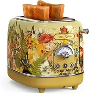 Hazel Quinn Retro 2 Slice Toaster, Vintage Toaster, Defrost Reheat Cancel Function, Stainless Steel, 815 Watt, 6 Variable Adjustable Browning Levels