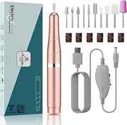 Kredioo Electric Nail File, 10 Drill Bits Efile Kit USB Portable for Acrylic Nails Professional 20000RPM Manicure Drills Machine Tools with Adjustable Speed&Direction.(RoseGold)