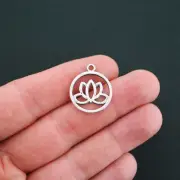 BULK 50 Lotus Charms Antique Silver Tone Lily Circle Open Design- SC4616