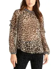 Rachel Rachel Roy Women's Sheer Leopard-Print Top Brown Size 10