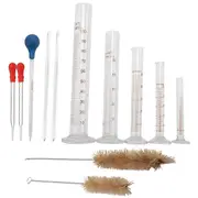 Graduated Cylinder Set,Borosilicate Glass Measuring Cylinders in with Pipettes/Stirring Rods/Clean Brush white