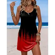 Women's Mini Dress Sundress A Line Dress Off The Shoulder Dress Vacation Casual Boho Party Beach Ombre Graphic Sleeveless U Neck White Yellow Red Blue Summer