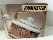 Vintage M. KAMENSTEIN Enamel Tea Kettle Seashore Pattern Wooden Handle NIB