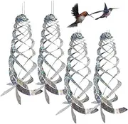 4 PCS Bird Repellent Spiral Reflectors, Rotating Reflective Rod Bird Repeller Bird Spiral Reflectors Scare Tool, Hanging Reflective Bird Deterrent Devices for Scare Pigeons and Other Small Birds
