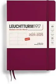 LEUCHTTURM1917 370720 Weekly Planner 2025, Medium A5 Hardcover - 18 Month Planner, Lined - Port Red, English