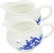 HOMOBABE 2Pcs Ceramic Gravy Boat Blue and White Pourer for Sauces Salad Dressings and Gravies Dripless Serving Dispenser for Kitchen and Home Use