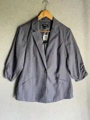 NWT Torrid Blue Linen Blend Ruched 3/4 Sleeve Button Blazer Jacket 12