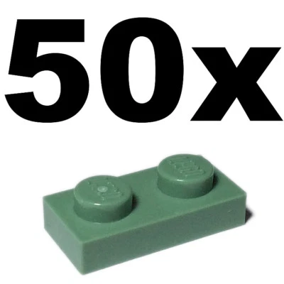 NEW LEGO - PLATES - 1 x 2 - Green Sand plate x 50 - 1x2