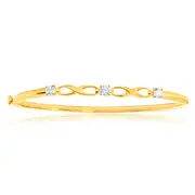 9ct Yellow Gold Silver Filled Infinity White Cubic Zirconia Hinge Bangle 61mm