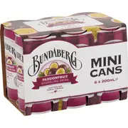 Bundaberg Passionfruit Sparkling Drink 200mL x 6 pack