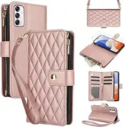 [Asuwish] Mobile Phone Case for Samsung Galaxy A14 4G/A 14 5G/M14 Case with Strap Film Protective Film Card Slot Foldable Leather Wallet Stand 14A LTE Mobile Phone Cases Protective Mobile Phone Case