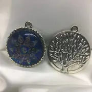 Kaleidoscope~ Tree Of Life Glass Cabochons 1" Silver Bezel Pendant New 1459