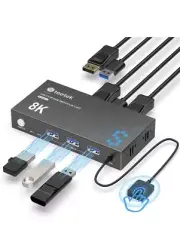 NEW!! Steetek USB 3.0 KVM Switch Dual Monitor 2 Port Box, 8K@60Hz - 2 In 1 Out