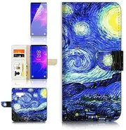(for Samsung Note 9, Galaxy Note 9) Flip Wallet Case Cover & Screen Protector Bundle - A0066 Van Gogh Starry Night