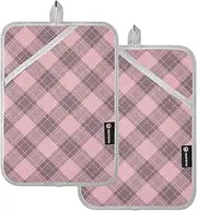 Hot Pot Holder Plaid Checkered Pink, Protects Hands Pot Holders Sets Pads 7x9.8in, Protecting Table Furniture