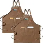 Kitchen Apron Canvas (2 Pack), Chef Apron Cross Back Adjustable Apron with 3 ...