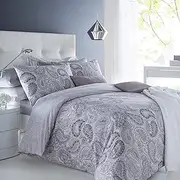Sleepdown Paisley Grey Duvet Cover & Pillowcase Set Bedding Digital Print Quilt Case Bedding Bedroom Daybed (Single)