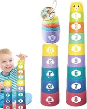 Keyubria Cup Stacking Game - Interactive Stacking Cups Toys,Stacking Toys for Kids Over 6 Months, Number Letter Stackable Colorful Nesting Cups, Toddler Bath Toys