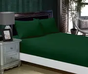 Super Soft Fitted Sheet & Pillowcase Set - King Single Size Bed - Dark Green