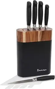 [Stanley Rogers] 41374 Black Oval Knife Block Set, Stainless Steel Cook's, Bread, Carving, Utility and Paring knives, (colour: brown, black), quantity: 1 set, 6 pieces