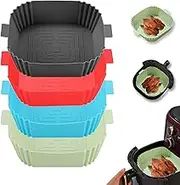 LYHOLKEER Silicone Air Fryer Liners, 4Pcs Air Fryer Silicone Reusable Liners Square,Food Safe Air Fryers Oven Accessories,Replacement of Flammable Parchment Liner Paper,Silicone Baking Tray Pots