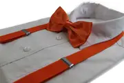 Mens Orange 100Cm Suspenders & Matching Bow Tie Set