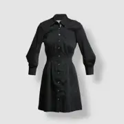 $453 Veronica Beard Womens Black Polina Button-Front Pleated Shirt Dress Size 6