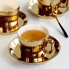 250ml Golden Tea/Coffee Cup &Saucer Set Ceramic Espresso Latte Cup -white