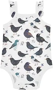 [FRODOTGV] Blue Cartoon Birds White Baby Girls' Cotton Bodysuits Ruffle Sleeve Toddler Sleeveless Clothes for Infant Toddler 18M, Blue Cartoon Birds White
