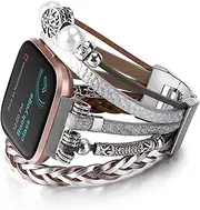 [CHARMINGO] Posh Leather Bands Compatible with Fitbit Versa 3&4 Bands/Fitbit Sense/Sense 2 Bands for Women Men, Multilayer Wrap Bracelet Wristband Boho Watch Strap for Fitbit Watch Band