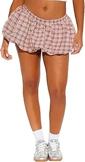 [Goafuliy] Plaid Bubble Skirt - Sexy Low Rise Y2k Mini Skort Summer Puff Balloon Short Skirts with Shorts Underneath