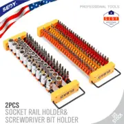 75pc 1/4" Hex Bit Holder & 42pc socket organizers Storage Rail Rack 1/2 3/8 1/4