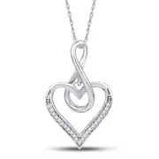 14k White Gold Round Diamond Infinity Heart Pendant 1/20 Cttw