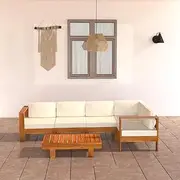 Patio Furniture Sets 6 Piece Garden Lounge Set with Cream White Cushions Acacia Wood
