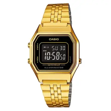 CASIO 卡西歐 經典復古數字型電子錶 - 金色x黑框黑面/28.6mm (LA-680WGA-1B)