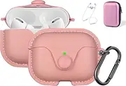 [Maxjoy] Compatible Airpods Pro Case Cover, Airpods 3 Leather Case Protective Cover with Keychain Airpods Strap Compatible with Apple Airpods Pro Charging Case 3rd Gen 2019 (Front LED Visible), Pink