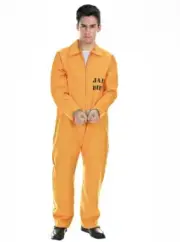 Prisoner Inmate Mens Womans Prison Orange Jumpsuit Uniform Costume Convict Jail