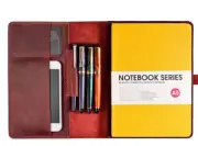 notebook bag slipcase sleeve book holder jacket cover pen cow leather red Q261