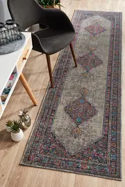 Rug Culture Grey Cotton Blend Vintage Style Runner Rug
