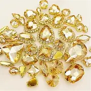 [JHBTANADFEL] Sew on Rhinestones， Mix 58Pcs Champagne Glass Rhinestones Golden Crystal Buckle Sewing Accessories for Needlework DIY Clothing Decoration(Champagne)