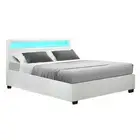 Artiss Bed Frame Queen Size LED Light Gas Lift Storage Base PU Leather White New