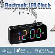 1pc Dynamic RGB Color Changing FM Radio Digital Alarm Clock with Sleep Timer and Dual Alarm - 8 Colors 12/24H Electronic LED Clock