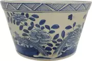 Planter Vase Flower Bird Basin White Blue Ceramic