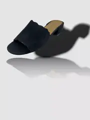 $229 Neiman Marcus Women Black Howie Low-Heel Suede Slide Sandal Shoe Sz US 5.5M