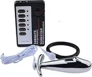 CQGRAPE BDSM Electro Sex Set, 4 Modes Electro Shock Stainless Steel Anal Plug/Anal Dildo & Elastic Silicone Penis Ring/Testicle Ring for Electrostimulation, Current Device Torture SM Sex Toy for Men(B